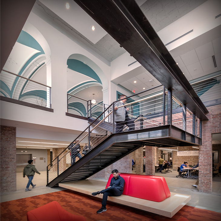 gathering space and central staircase in central king building new jersey