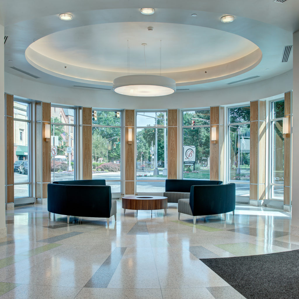 Rotunda with student lounge at Bloomfield College's Franklin Street Residence Hall