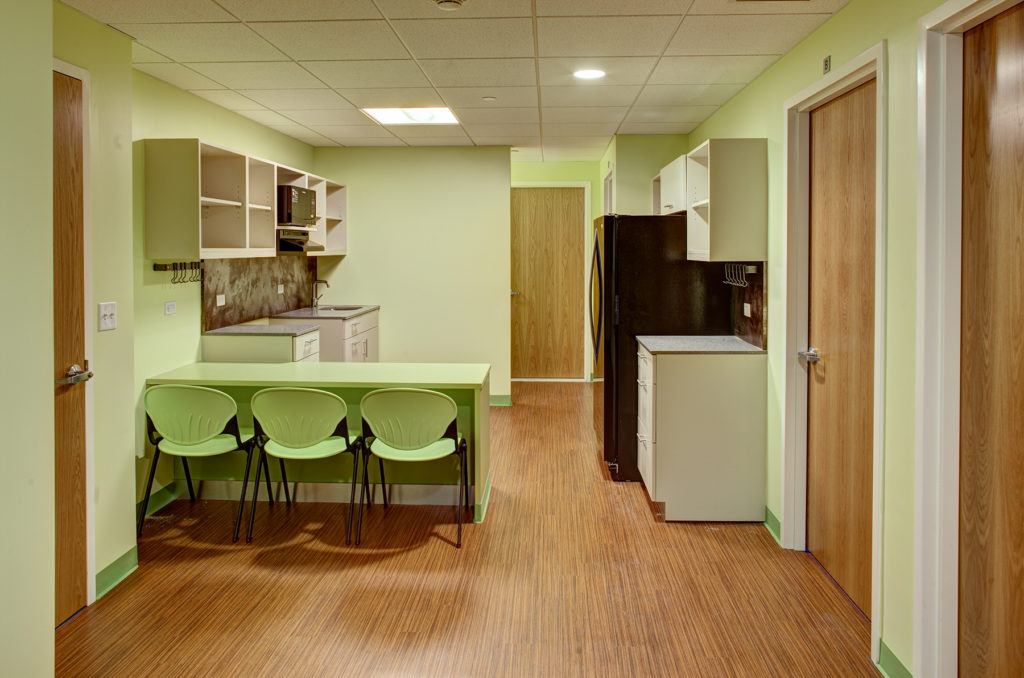 Lime Green kitchen in a residential suite at Bloomfield College Dorm