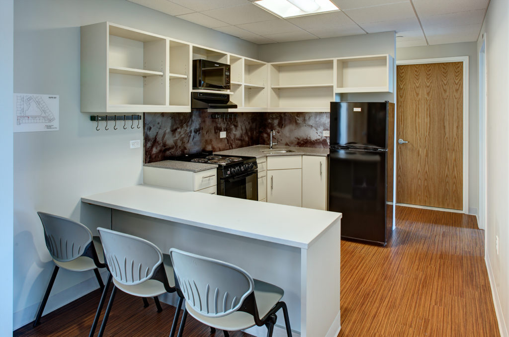 Kitchen in a residential suite at Bloomfield College Dorm