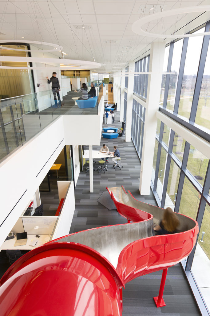 red slide at CommVault World Headquarters