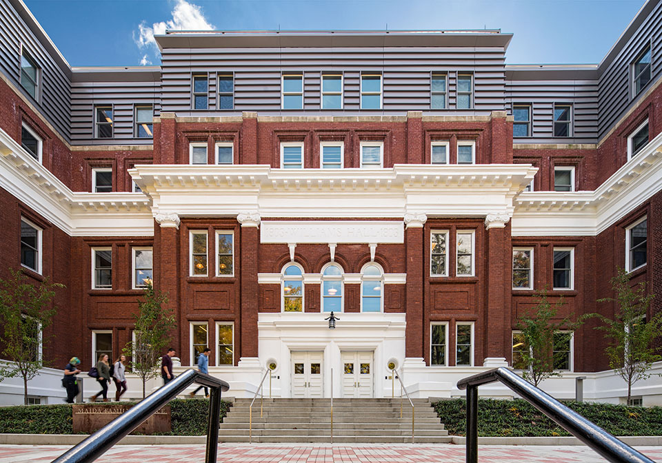 Restored exterior of Williams Hall at Lehigh University by Torcon Construction