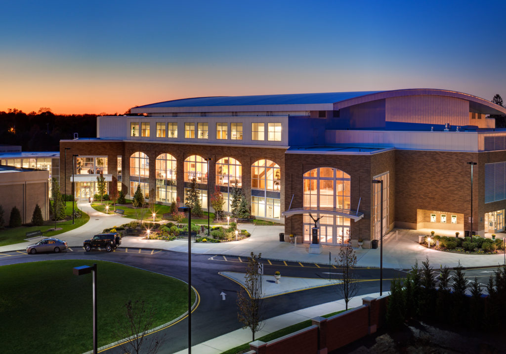 exterior of the OceanFirst Bank Center at Monmouth at night
