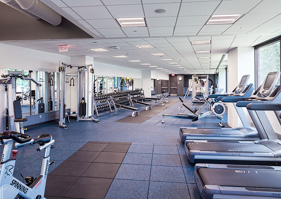 weight machines and cardio equipment at the Munich Re fitness center
