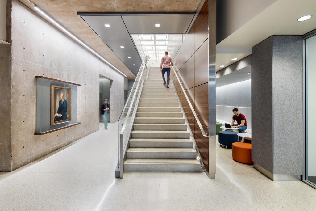 lobby and staircase at upenns stemmler hall