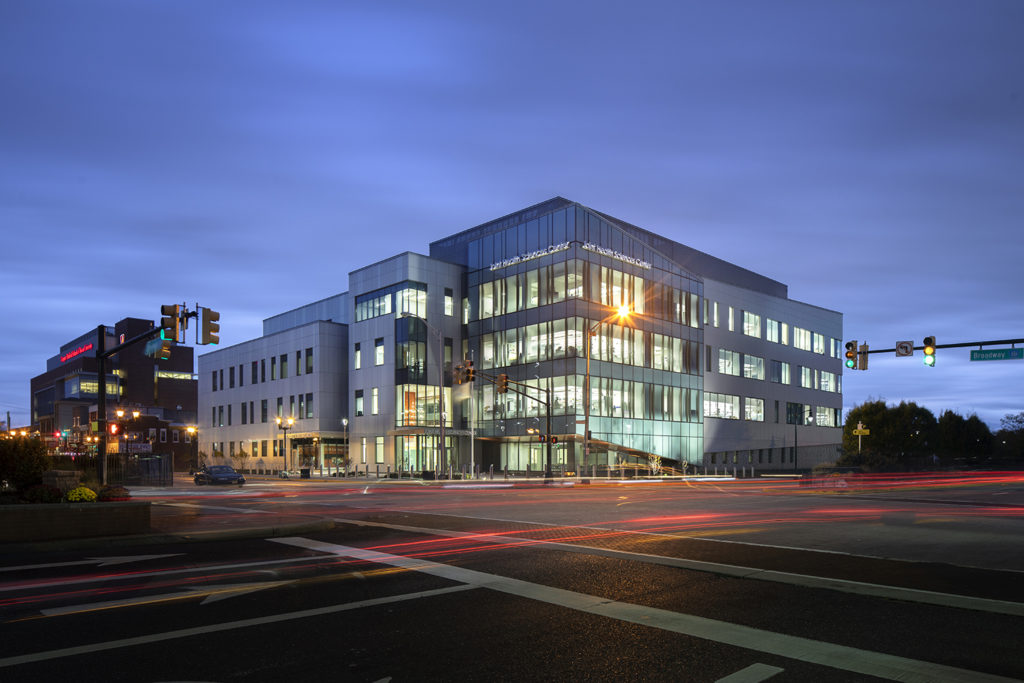 exterior to the Joint Health Sciences Center at night