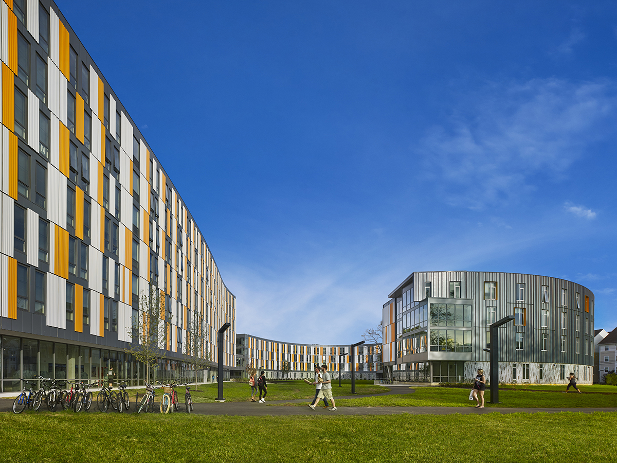 Greenspaces and exterior of student housing at Rowan University