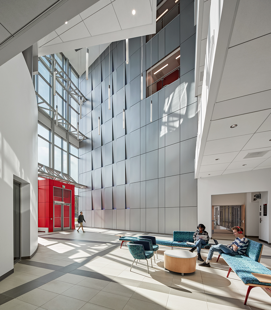 entrance and lobby for the Richard Weeks Hall of Engineering at rutgers