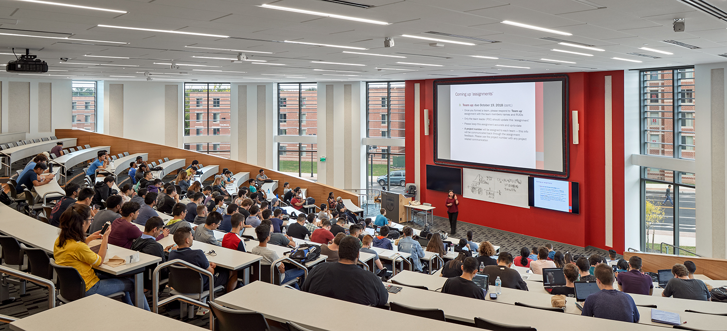 144-seat classroom with seated rows built in a half-circle