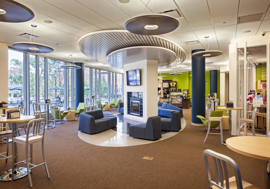 living room style lounges at MacMahon Student Center