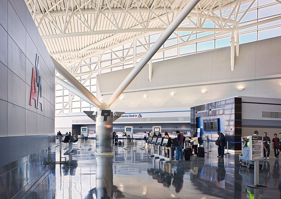 57,000 sq. ft. ticketing lobby with 65-ft. high ceilings at JFK Airport