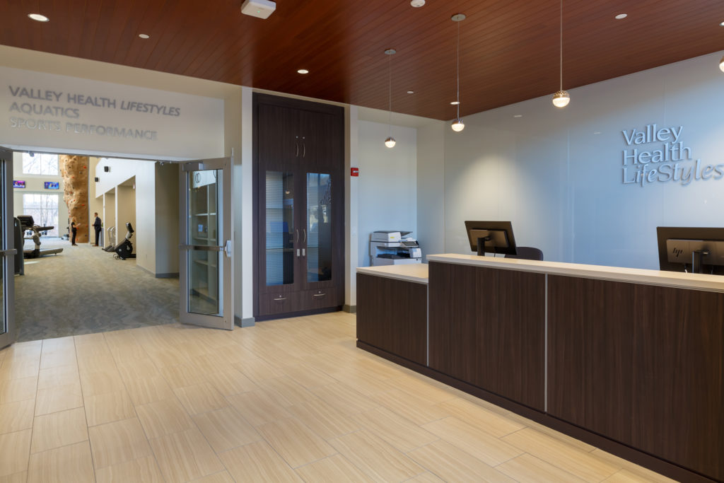 entrance and reception desk at the Valley health system health and wellness center