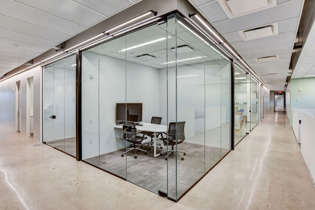 small glass meeting room in IFF's Fragrance Creative Center